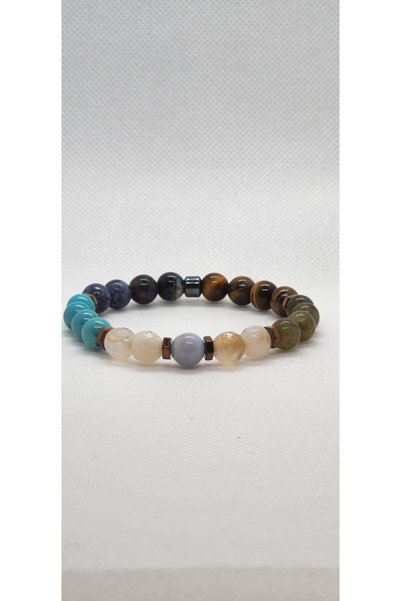 Tasarım Sagittarius Zodiac Bracelet - Certified - Tiger's Eye, Labradorite, Turquoise, Sodalite, Chalcedony, White Agate