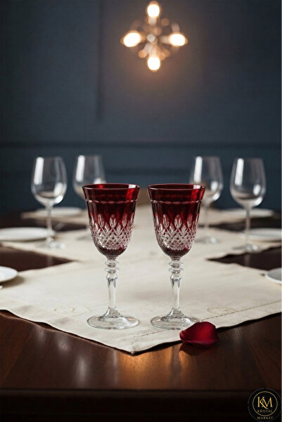 Kristal Market كأس ماء ونبيذ فاخر مصنوع يدويًا من الكريستال الملون بقاعدة