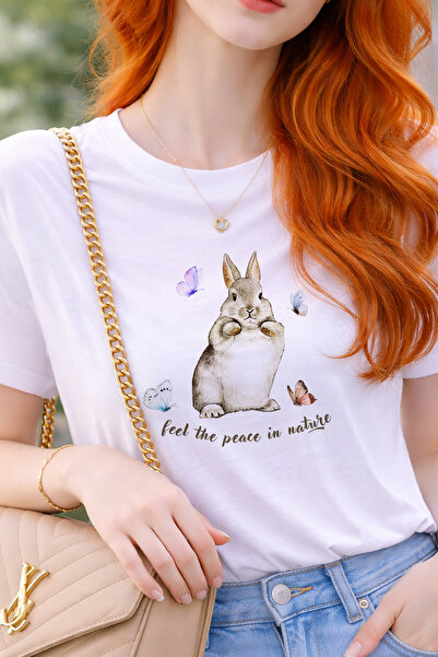 FANA Women's Printed Bunnybun Coquette Rabbit Printed T-Shirt