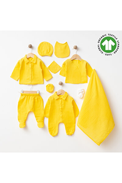 tinibud GOTS Sertifikalı Sarı %100 Organik Pamuk Müslin Yenidoğan Hastane Çık...