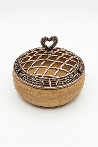 AHER Copper Detailed Solid Wood Covered Bowl - Decorative Iftar Serving Tray ...