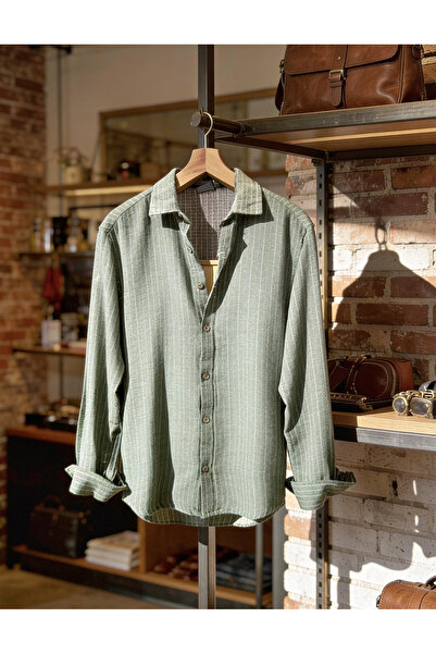 Hazhers Ανδρικό λινό πουκάμισο με μακριά μανίκια και άνετη εφαρμογή για το κα...