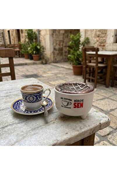 İlbay Çini Takı Bir Kahvem Bir Sigaram ve Bir de Sen Yazılı Metal Kapaklı Ayş...