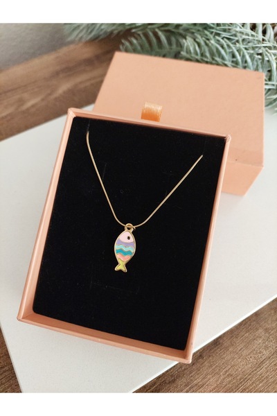 LUCKY ACCESSORIES Steel Gold Chain with Fish Figure Colorful Children's and Y...
