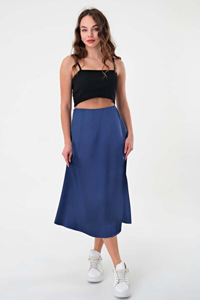 Hazel Navy Blue Satin Skirt
