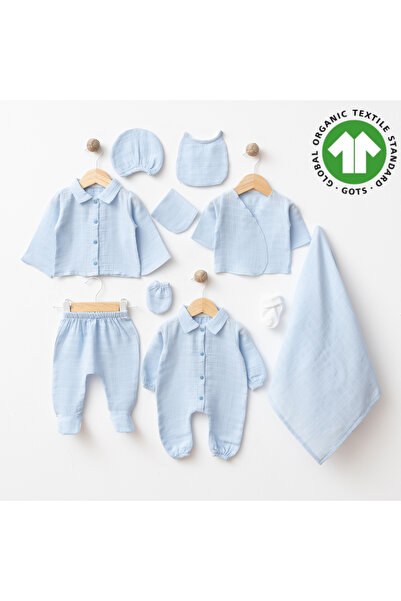 tinibud GOTS Sertifikalı Bebe Mavi%100 Organik Pamuk Müslin Yenidoğan Hastane...