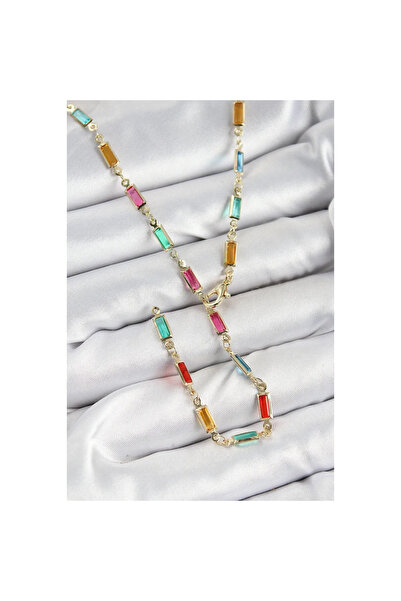 Lokiboo قلادة نسائية على شكل حجر الزركون الملون من النحاس على شكل مستطيل بالل...