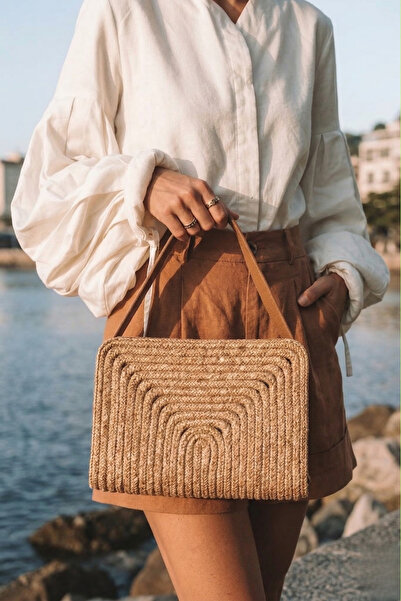 Marjin حقيبة يد نسائية محبوكة يدويًا بسحاب وحقيبة كلاتش وحقيبة يد من القش بلو...