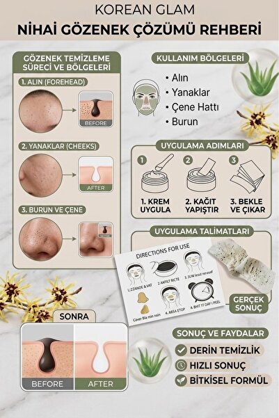 KOREAN GLAM Siyah Nokta Burun Bandı Ve Nokta Maskesi Nose Plants - 60 Yaprak