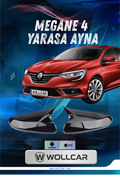 WOLLCAR MEGANE 4 Uyumlu Batman Yarasa Ayna Kapağı Piano Black 2016 Sonrası
