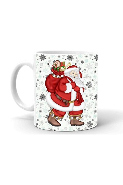 Kumbara Hediyelik New Year Christmas Themed Printed Ceramic White Mug