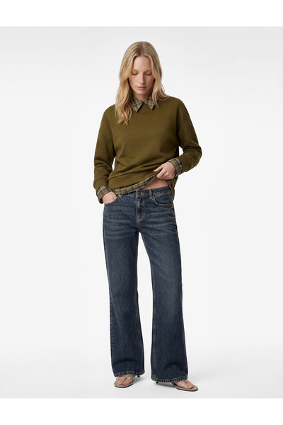 Koton Συνδυασμένο μακρυμάνικο καρό φούτερ με γιακά, με χρήση δύο διαφορετικών...