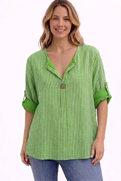 AYASOFYA OTANTIK Γυναικείο ιταλικό ανοιχτό πράσινο Ριγέ 3/4 μανίκια φαρδιά 10...