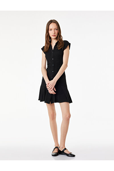 Koton Μίνι φόρεμα πουκάμισο με κουμπιά, με κορδόνι περίσφιξης, βολάν, αμάνικο...