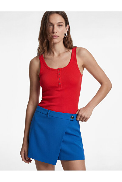 Koton Cotton Slim Fit Ornamental Buttoned U-Neck Ribbed Undershirt