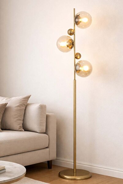 Taşcan Aydınlatma Elora Eskitme Toplu Metal Ayaklı Lambader Bal Camlı Modern ...