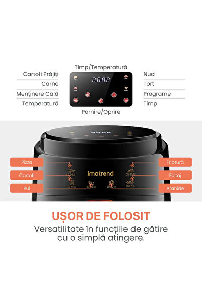 IMA TREND Friteuza Aer Cald Fara Ulei XL, Air fryer 8L, 1400W, Display Digital, 80-210°C, Negru