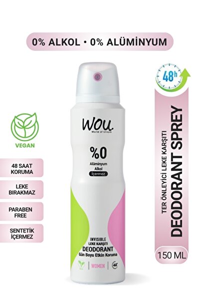 WOU World of Unique Kadın Deodorant Sprey ,Pudrasız,48 Saat Etkin Vegan,Alkol...