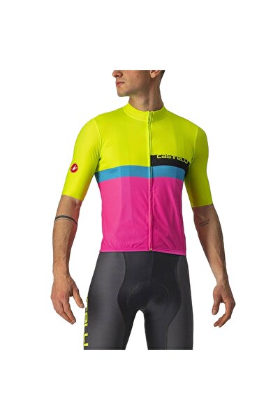 Castelli A Blocco Tricou de ciclism pentru bărbați - Roz/Lime - S