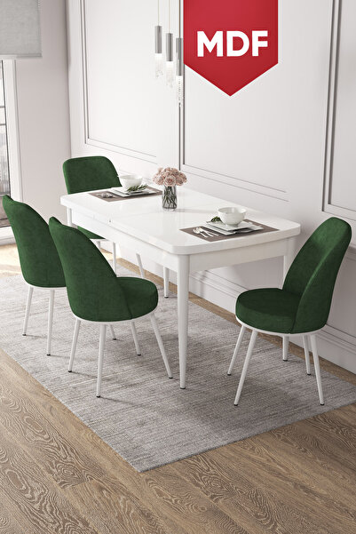 Canisa Concept Kor Serisi, 70x114 Açılabilir MDF Beyaz Yemek Masası Takımı,4 ...