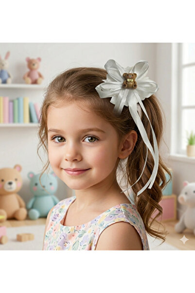 Bright3 شريط أبيض لطيف - إبزيم مطاطي على شكل دمية دب