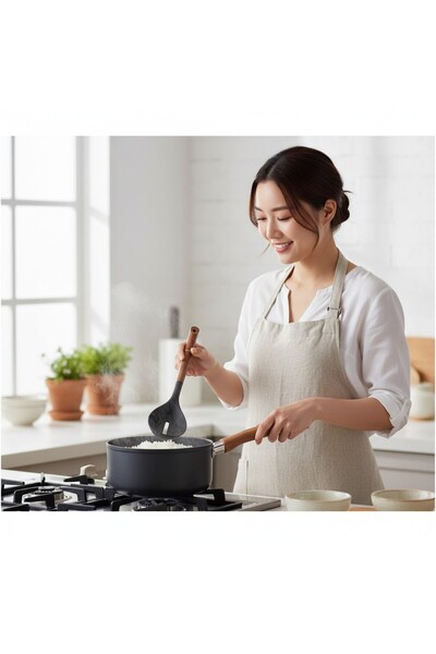 B&D Wooden Kitchen Spoon with Black Silicone Head, Long Handle Cooking Utensil