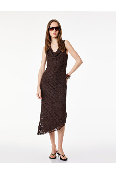 Koton Αμάνικο φόρεμα με ασύμμετρο γιακά και δαντέλα σε μήκος μίντι