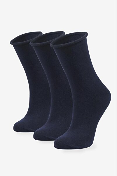 Bolero 3'lü Roll Top Lastiksiz Kadın Bambu Soket Çorap Lacivert, 36-40