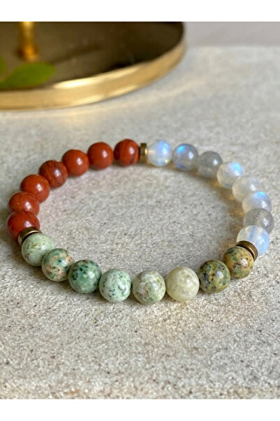 Generic Mystic Armor Healing Crystal Bracelet with Red Jasper, Labradorite & Turquoise