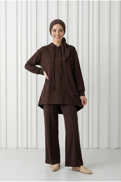 Celmora Hooded Pre-Piece Trouser Set-AS485 Brown