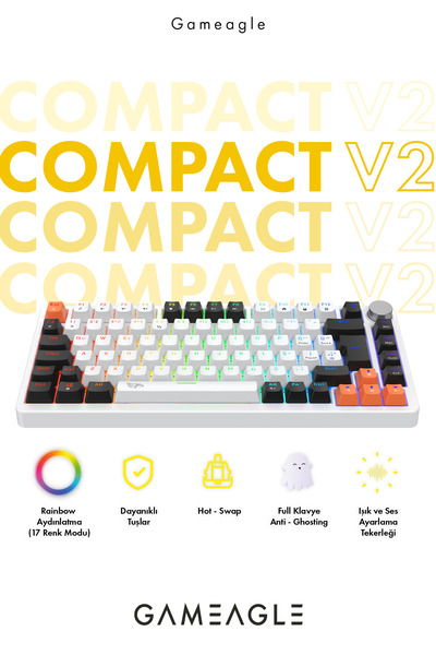gameagle Strike Compact V2 Rainbow Kablolu TR Layout Mekanik Oyuncu Klavyesi
