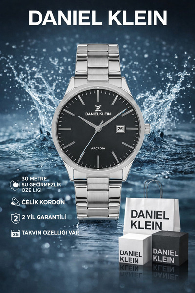 Daniel Klein Yeni Sezon Çelik Kordon Takvimli 30 Mt Suya Dayanıklı Erkek Kol Saati