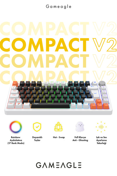 gameagle Strike Compact V2 Rainbow Kablolu TR Layout Mekanik Oyuncu Klavyesi