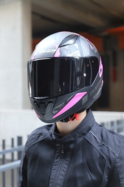 LS2 Rapıd 2 Palımnesıs Mat Siyah-Pembe Kask (1 Renkli + 1 Şeffaf Vizörlü)