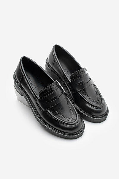 Marjin Women's Loafer Moccasin Patterned Casual Shoes Tornus Black