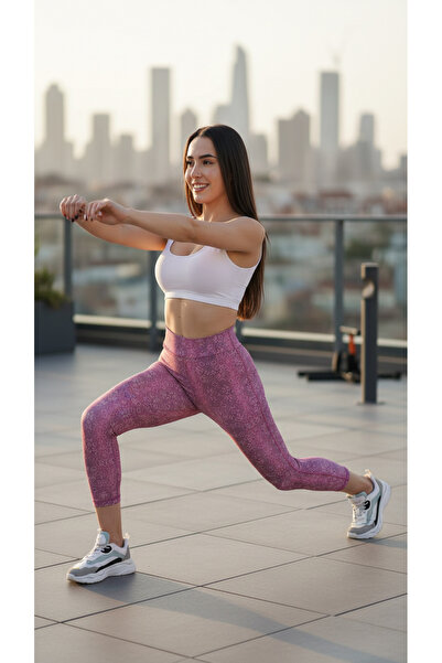 FORE SPORT Colanți sport pentru femei, roz cu pete, cu talie înaltă, pentru yoga și fitness