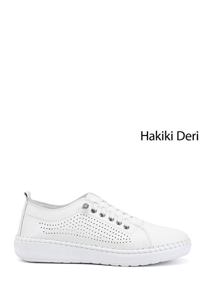 GÖNDERİ(R) Women's White Lace-Up Genuine Leather Comfort Shoes