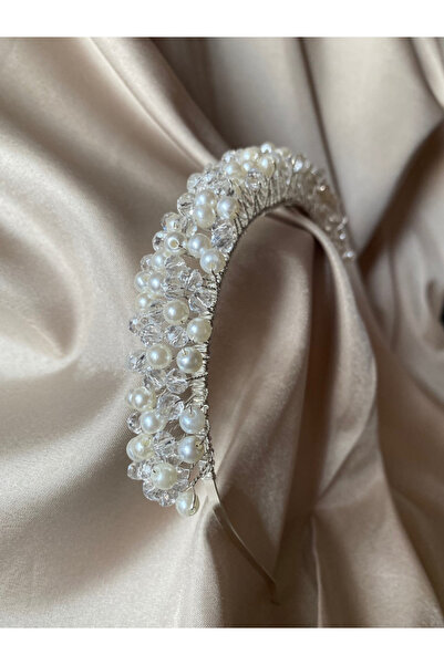 Hedef Bijuteri Special Design Pearl and Crystal Beaded Bridal Crown