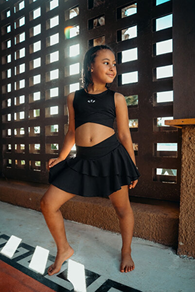 Lyrax Embossed Shorts Skirt Crop Girls Bottom Top Set