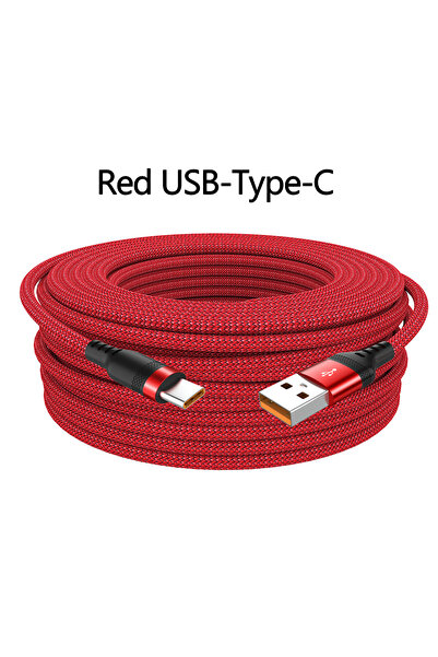 Choice كابل شحن سريع USB TYPE C من النوع C باللون الأحمر بطول 8 أمتار، خط Mic...