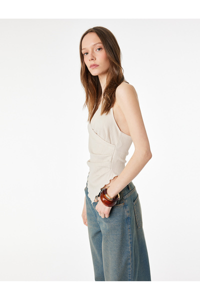 Koton Ασύμμετρη μπλούζα από ύφασμα με ντραπέ, αμάνικη, με λαιμόκοψη halter