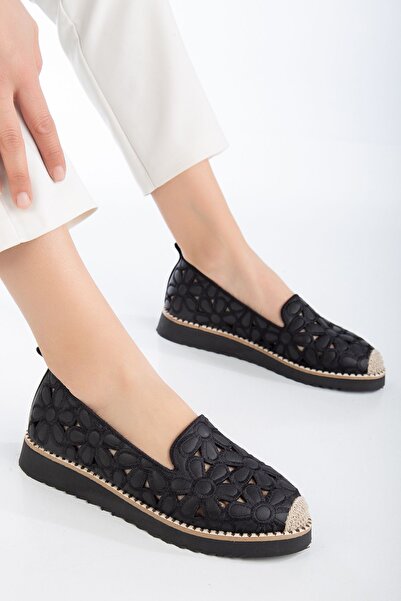 Hanımsoller HANIMSOLLER BLACK LOUFER HOLE COMFORT ΠΑΠΟΥΤΣΙΑ ΥΨΟΣ ΣΟΛΑΣ 3 εκ.