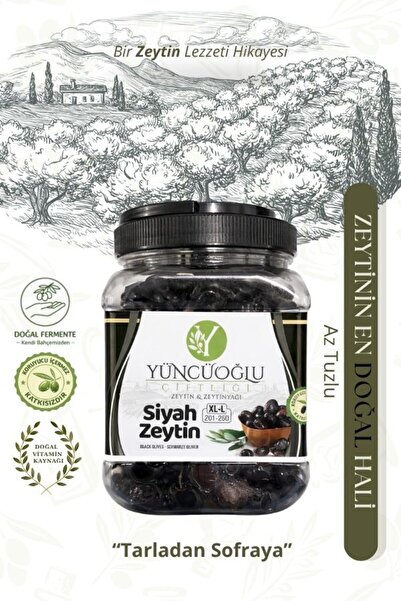 Yüncüoğlu Çiftliği Premium Siyah Zeytin XL-L 201-260 Kalibre - Doğal Salamura...