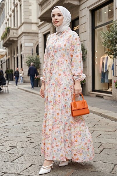 Bestenur Φόρεμα Elera με σχέδιο μανίκι Hijab 1572 - Ροζ