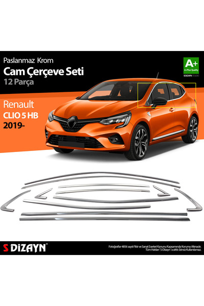 S Dizayn S-Dizayn Renault Clio 5 Krom Cam Çerçevesi 12 Prç. 2019 Üzeri A+ Kal...
