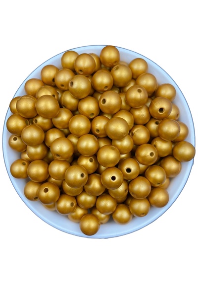 Hedef Bijuteri 100gr 12mm Mărgele de culoare aurie metalizată mată, pungă, mă...