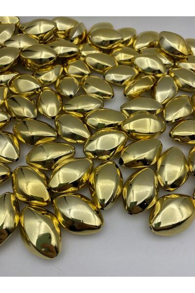 Hedef Bijuteri 100gr Gold / Altınsarısı Renk Büyük Metalize Badem Boncuk, Tak...