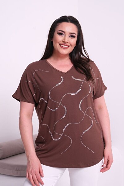 Esina Γυναικεία μπλούζα με λαιμόκοψη V και πέτρινη λεπτομέρεια από βισκόζη