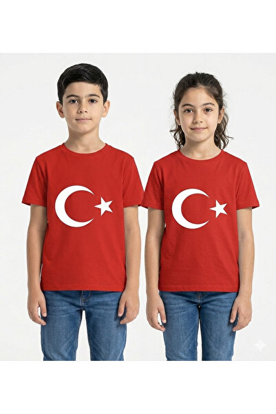 BİLGENS BUTİK Παιδικό κοντομάνικο κόκκινο μπλουζάκι με τουρκική σημαία
