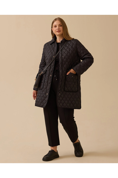 Gala-Xi Büyük Beden Cepli Kapitone Anorak Kaban